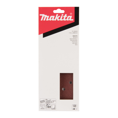 FEUILLE RECT 5+5+2+2 BOIS/MET 115X280MM G120 (X10) / P 33043 / 0088381961202 - D'ORIGINE MAKITA