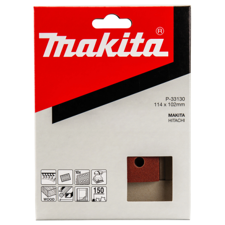 FEUILLE RECT 3+3 BOIS/MET 114X102MM G150 (X10) / P 33130 / 0088381961295 - D'ORIGINE MAKITA