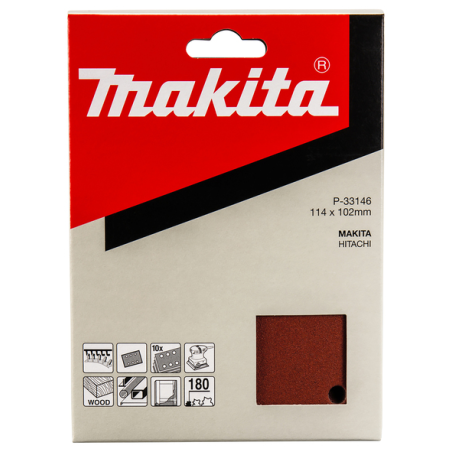 FEUILLE RECT 3+3 BOIS/MET 114X102MM G180 (X10) / P 33146 / 0088381961301 - D'ORIGINE MAKITA