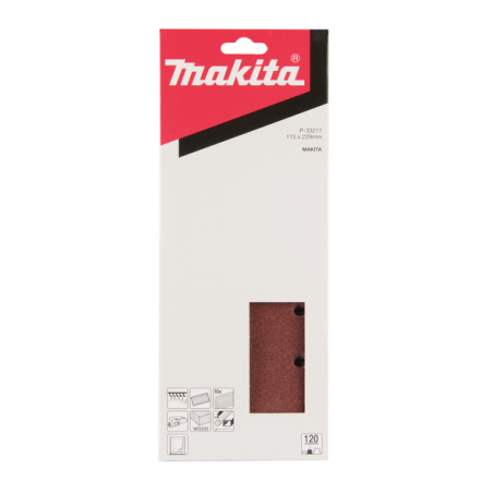 FEUILLE RECT 5+5 BOIS/MET 115X229MM G120 (X10) / P 33211 / 0088381961370 - D'ORIGINE MAKITA