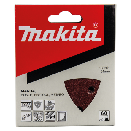 FEUILLE TRIAN BOIS/MET 94X94MM G60 (X10) / P 33261 / 0088381961424 - D'ORIGINE MAKITA