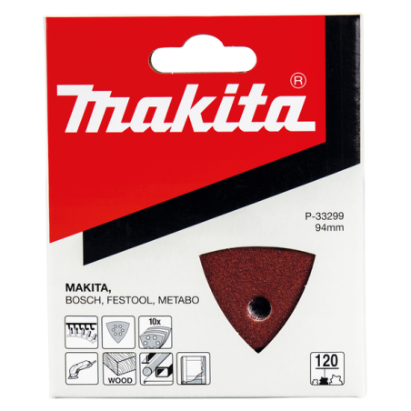 FEUILLE TRIAN BOIS/MET 94X94MM G120 (X10) / P 33299 / 0088381961455 - D'ORIGINE MAKITA