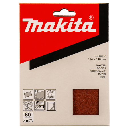 FEUILLE RECT BOIS/MET 114X140MM G80 (X10) / P 36407 / 0088381972116 - D'ORIGINE MAKITA