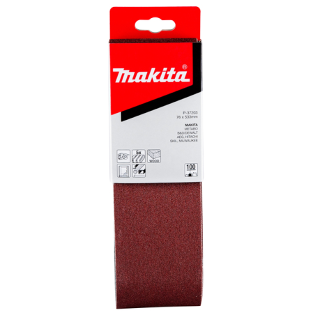 BANDE ABRASIVE BOIS/METAL 76X533MM G100 (X5) / P 37203 / 0088381972918 - D'ORIGINE MAKITA BANDE ABRASIVE BOIS/METAL 76X533MM G100 (X5) / P 37203 / 0088381972918 - D'ORIGINE MAKITA