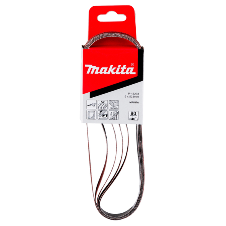 BANDE ABRASIVE BOIS/METAL 9X533MM G80 (X5) / P 43278 / 0088381971140 - D'ORIGINE MAKITA BANDE ABRASIVE BOIS/METAL 9X533MM G80 (X5) / P 43278 / 0088381971140 - D'ORIGINE MAKITA