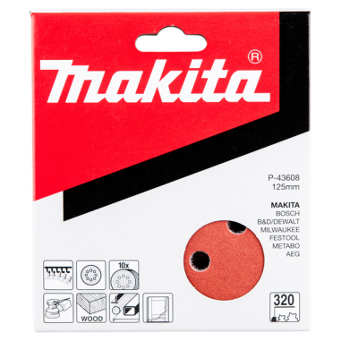 DISQUE ABRASIF BOIS/MET 125MM G320 (X10) / P 43608 / 0088381971478 - D'ORIGINE MAKITA