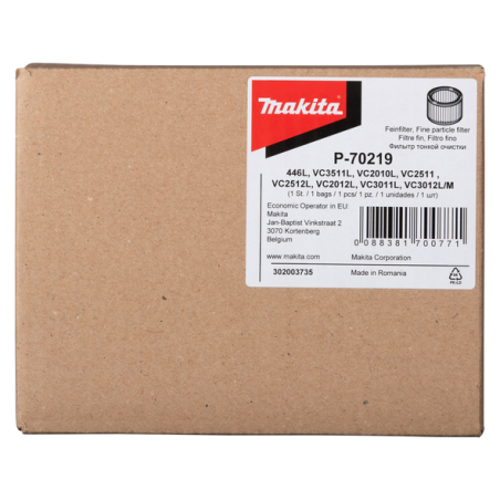 FILTRE 185X140MM / P 70219 / 0088381700771 - D'ORIGINE MAKITA