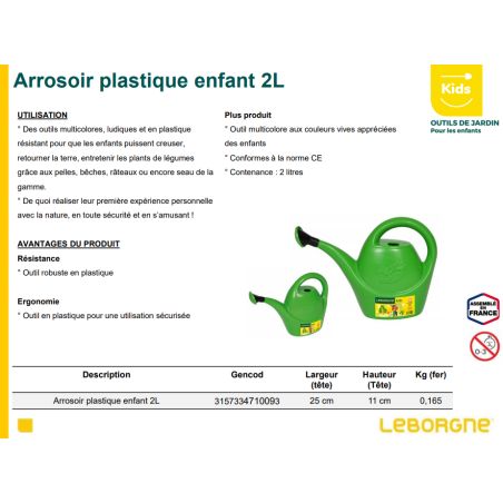 ARROSOIR PLASTIQUE ENFANT 2L - LEBORGNE