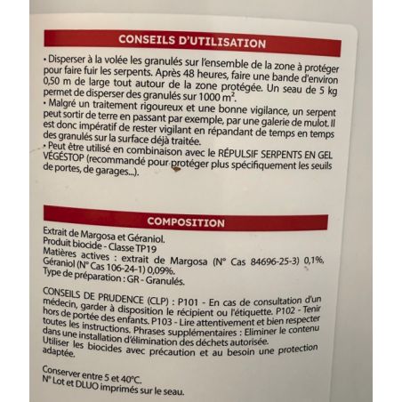 REPULSIF SERPENT (EN GRANULES) - SEAU 5 KG