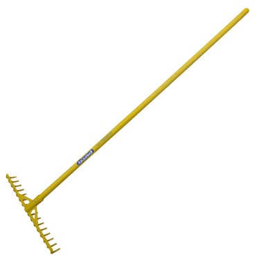 RATEAU FIBRE JAUNE A BUNKER 16 DENTS COURBES MANCHE COMPO TUBE 1.50 M 523818 OUTIL PERRIN / 3239045238186