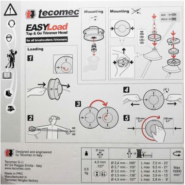 TETE A FIL NYLON TAP N'GO UNIVERSELLE A ENROULEMENT SIMPLIFIE (+ 5 RONDELLES)