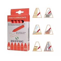 CRAIE ROUGE FLUO POUR MARQUAGE (BOITE DE 12) - SOPPEC 2