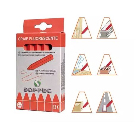 CRAIE ROUGE FLUO POUR MARQUAGE (BOITE DE 12) - SOPPEC CRAIE ROUGE FLUO POUR MARQUAGE (BOITE DE 12) - SOPPEC