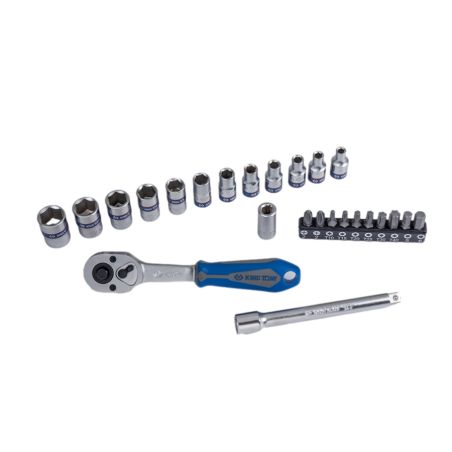 COFFRET DE CLIQUET 1-4 + DOUILLES METRIQUES - 25 PIECES KING TONY