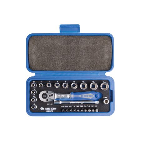 COFFRET DE CLIQUET 1-4 + DOUILLES METRIQUES - 25 PIECES KING TONY