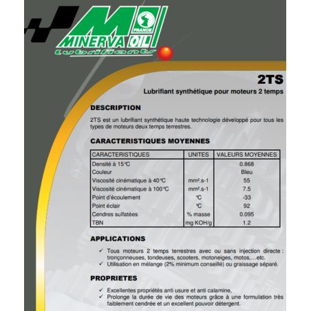 DOSE D'HUILE DE 125 ml - 2 TEMPS BIODEGRADABLE - BIO 2TS - MINERVA