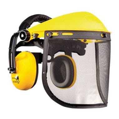 VISIERE GRILLAGEE METAL + CASQUE ANTI-BRUIT- JAUNE 