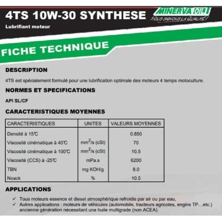 HUILE 4 TPS S - 10W30 - BIDON DE 25 LITRES - MINERVA