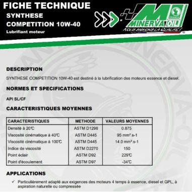  HUILE VOITURE 5L - MOTEUR TSC 5W40- MINERVA