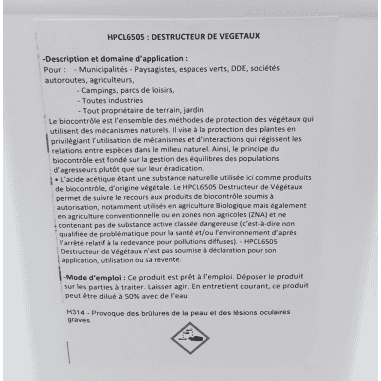 BIDON 5L DESHERBANT DE VEGETAUX 100% BIODEGRADABLE BIDON 5L DESHERBANT DE VEGETAUX 100% BIODEGRADABLE