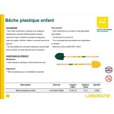 BÊCHE POUR ENFANT AVEC MANCHE BOIS CERTIFIÉ PEFC 100% - LEBORGNE 2